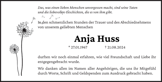 Todesanzeige von Anja Huss von trierischer_volksfreund