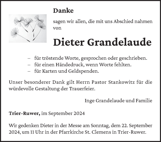 Todesanzeige von Dieter Grandelaude von trierischer_volksfreund