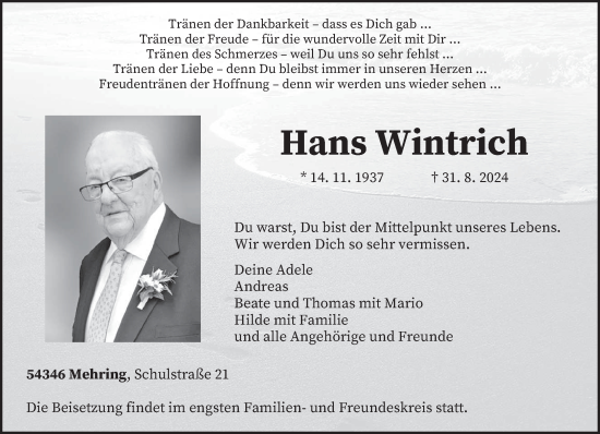 Todesanzeige von Hans Wintrich von trierischer_volksfreund