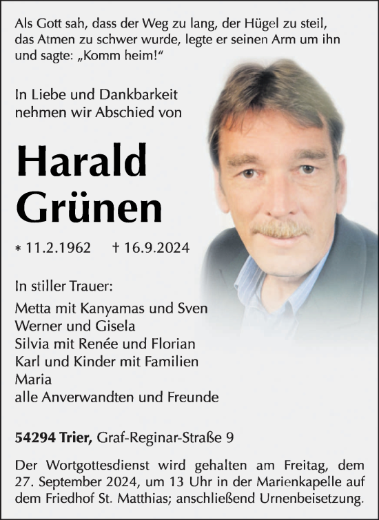 Todesanzeige von Harald Grünen von trierischer_volksfreund