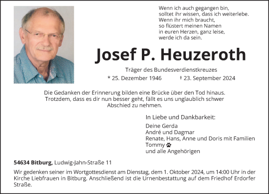 Todesanzeige von Josef P. Heuzeroth von trierischer_volksfreund