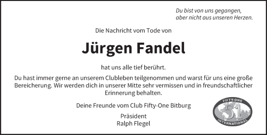 Todesanzeige von Jürgen Fandel von trierischer_volksfreund