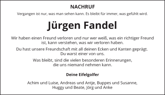 Todesanzeige von Jürgen Fandel von trierischer_volksfreund