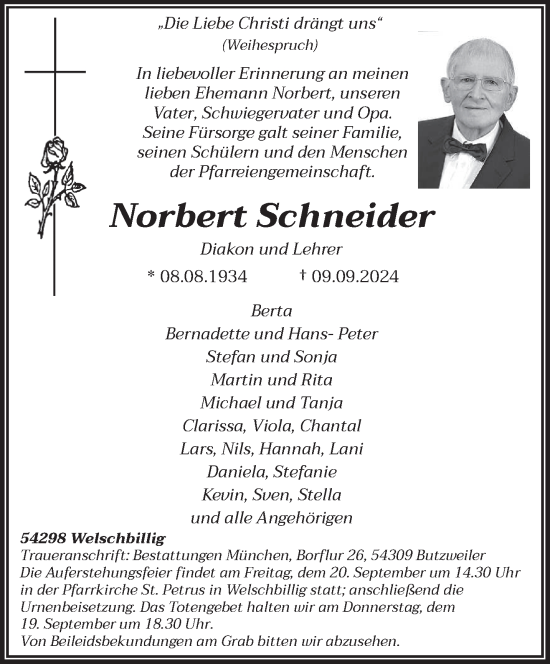 Todesanzeige von Norbert Schneider von trierischer_volksfreund