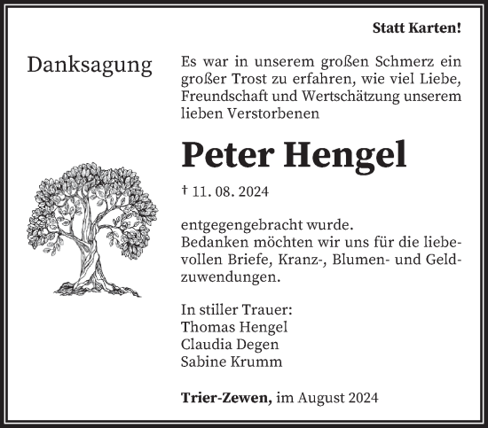 Todesanzeige von Peter Hengel von trierischer_volksfreund