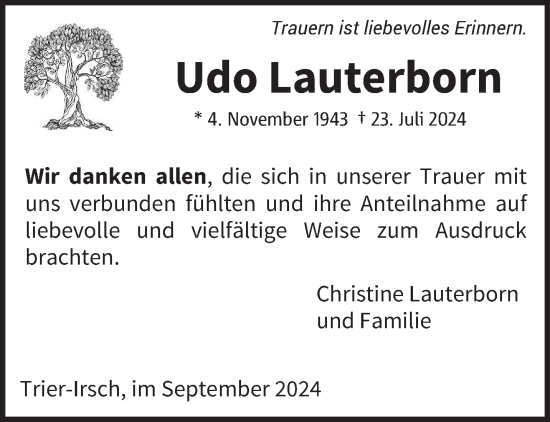 Todesanzeige von Udo Lauterborn von trierischer_volksfreund