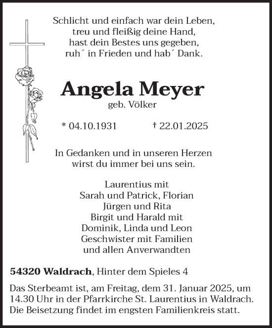 Todesanzeige von Angela Meyer von trierischer_volksfreund