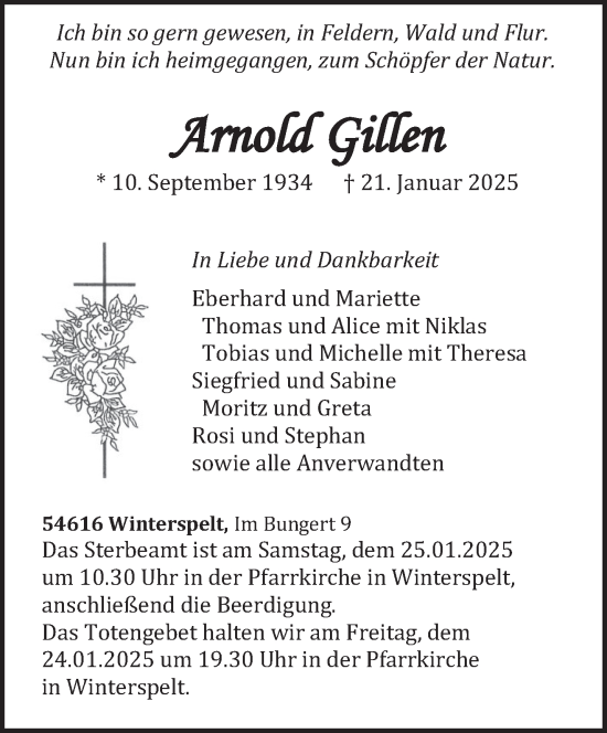 Todesanzeige von Arnold Gillen von trierischer_volksfreund