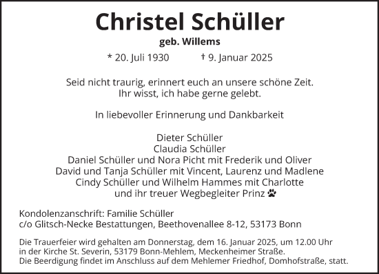 Todesanzeige von Christel Schüller von trierischer_volksfreund