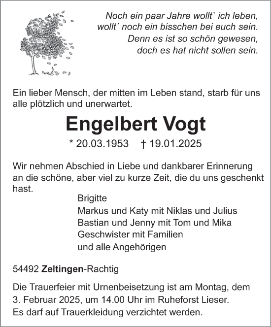 Todesanzeige von Engelbert Vogt von trierischer_volksfreund