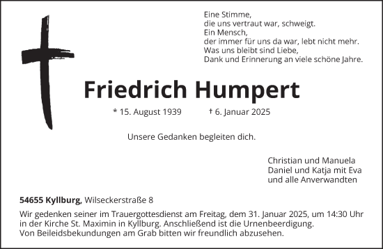 Todesanzeige von Friedrich Humpert von trierischer_volksfreund