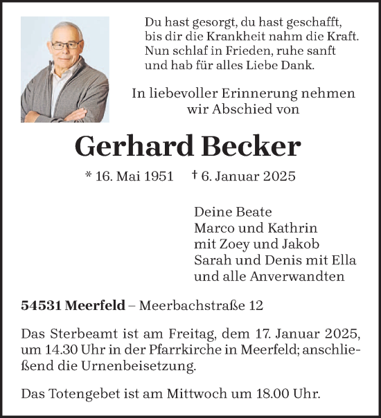 Todesanzeige von Gerhard Becker von trierischer_volksfreund