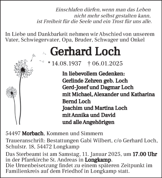 Todesanzeige von Gerhard Loch von trierischer_volksfreund