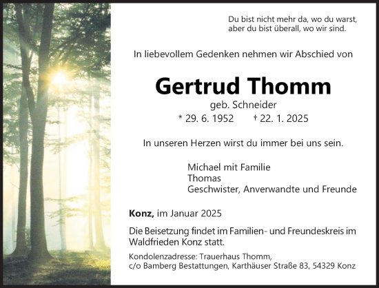 Todesanzeige von Gertrud Thomm von trierischer_volksfreund