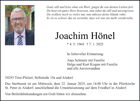 Todesanzeige von Joachim Hönel von trierischer_volksfreund