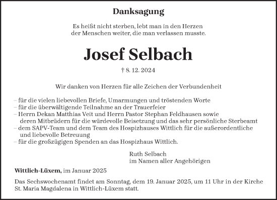 Todesanzeige von Josef Selbach von trierischer_volksfreund