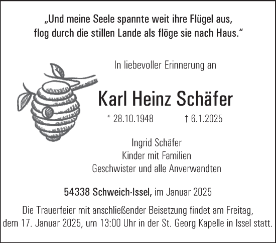 Todesanzeige von Karl Heinz Schäfer von trierischer_volksfreund