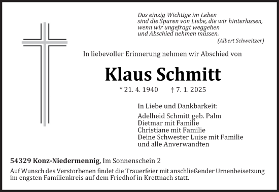 Todesanzeige von Klaus Schmitt von trierischer_volksfreund