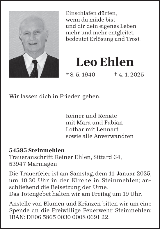 Todesanzeige von Leo Ehlen von trierischer_volksfreund