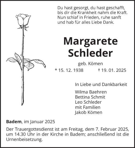 Todesanzeige von Margarete Schleder von trierischer_volksfreund