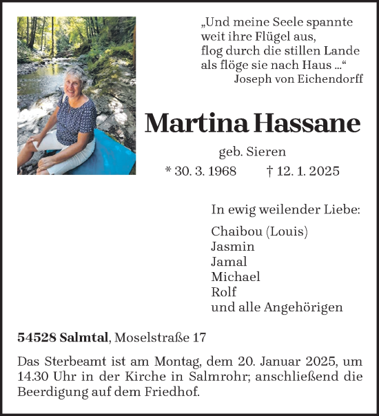 Todesanzeige von Martina Hassane von trierischer_volksfreund