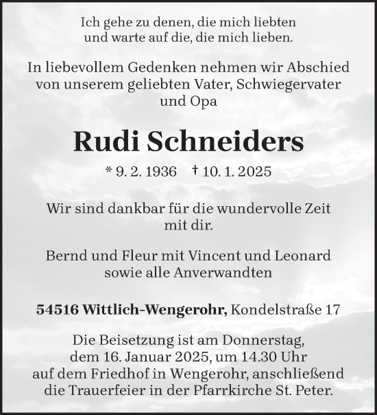 Todesanzeige von Rudi Schneiders von trierischer_volksfreund