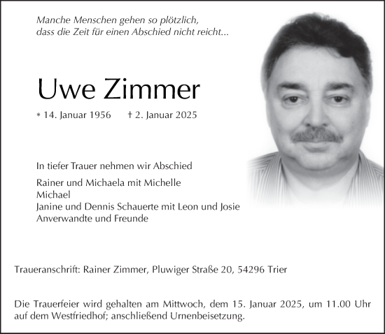 Todesanzeige von Uwe Zimmer von trierischer_volksfreund