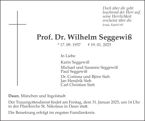 Todesanzeige von Wilhelm Seggewiß von trierischer_volksfreund