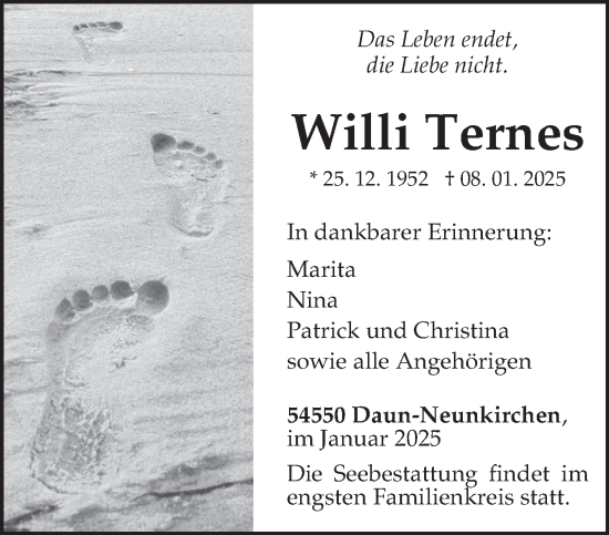 Todesanzeige von Willi Ternes von trierischer_volksfreund