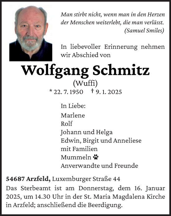 Todesanzeige von Wolfgang Schmitz von trierischer_volksfreund