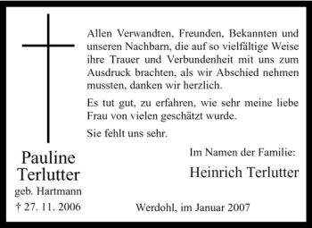 Todesanzeige von Pauline Terlutter von WESTFÄLISCHER ANZEIGER