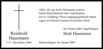 Todesanzeige von Reinhold Hausmann von WESTFÄLISCHER ANZEIGER