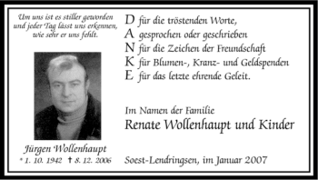 Todesanzeige von Jürgen Wollenhaupt von WESTFÄLISCHER ANZEIGER