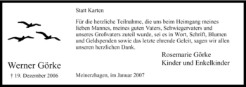 Todesanzeige von Werner Görke von WESTFÄLISCHER ANZEIGER