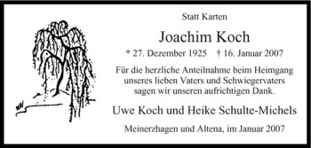 Todesanzeige von Joachim Koch von WESTFÄLISCHER ANZEIGER