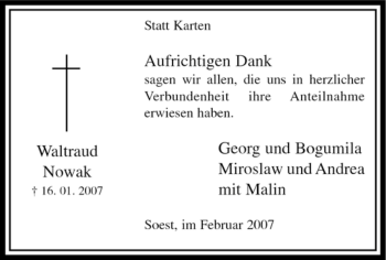 Todesanzeige von Waltraud Nowak von WESTFÄLISCHER ANZEIGER