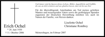 Todesanzeige von Erich Ochel von WESTFÄLISCHER ANZEIGER