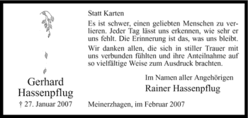 Todesanzeige von Gerhard Hassenpflug von WESTFÄLISCHER ANZEIGER