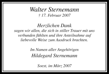 Todesanzeige von Walter Sternemann von WESTFÄLISCHER ANZEIGER