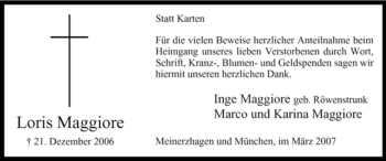 Todesanzeige von Loris Maggiore von WESTFÄLISCHER ANZEIGER