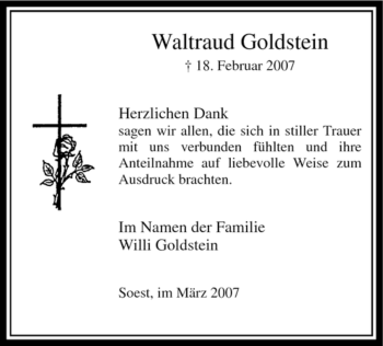 Todesanzeige von Waltraud Goldstein von WESTFÄLISCHER ANZEIGER