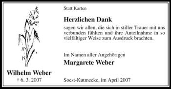 Todesanzeige von Wilhelm Weber von WESTFÄLISCHER ANZEIGER