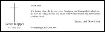 Todesanzeige von Gerda Kappel von WESTFÄLISCHER ANZEIGER