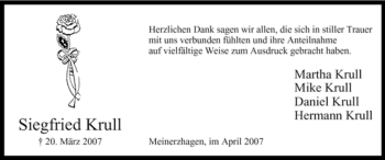 Todesanzeige von Siegfried Krull von WESTFÄLISCHER ANZEIGER