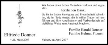 Todesanzeige von Elfriede Donner von WESTFÄLISCHER ANZEIGER