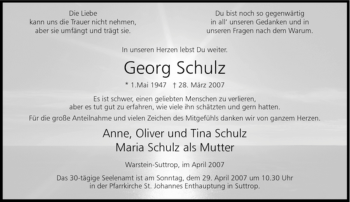 Todesanzeige von Georg Schulz von WESTFÄLISCHER ANZEIGER