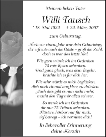 Todesanzeige von Willi Tausch von WESTFÄLISCHER ANZEIGER