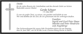 Todesanzeige von Gerda Schwer von WESTFÄLISCHER ANZEIGER