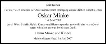 Todesanzeige von Oskar Minke von WESTFÄLISCHER ANZEIGER