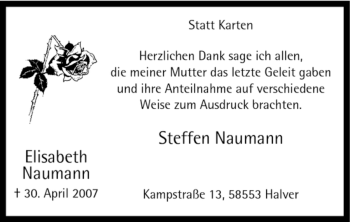 Todesanzeige von Unbekannt Elisabeth Naumann von WESTFÄLISCHER ANZEIGER